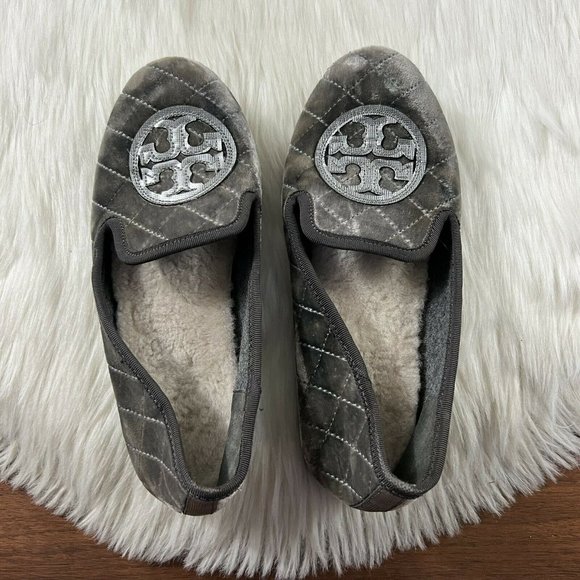 Tory Burch‎ Size 5 Taupe Gray Velvet Billy Quilted Slippers - Picture 7 of 10